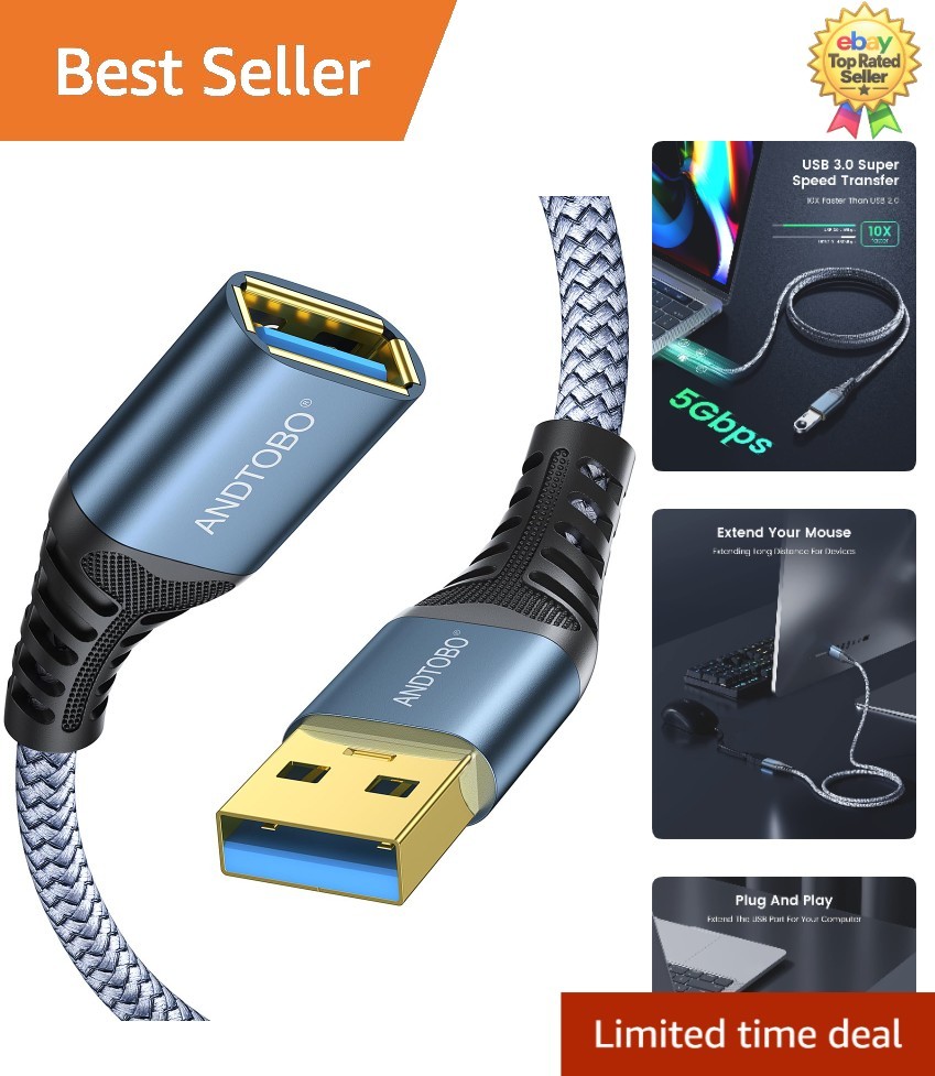 Durable 3.3ft USB Extension Cable - High-Speed 5Gbps Transfer for All Devices