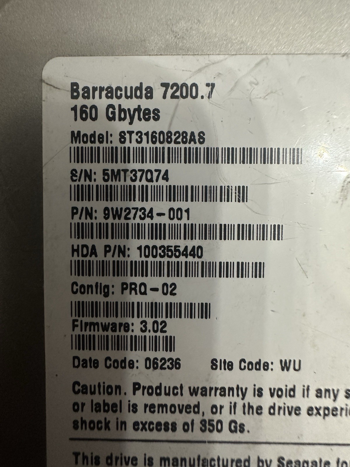 Seagate Barracuda 7200.7 160 Gbytes, Model ST3160023AS Hard Drive Untested