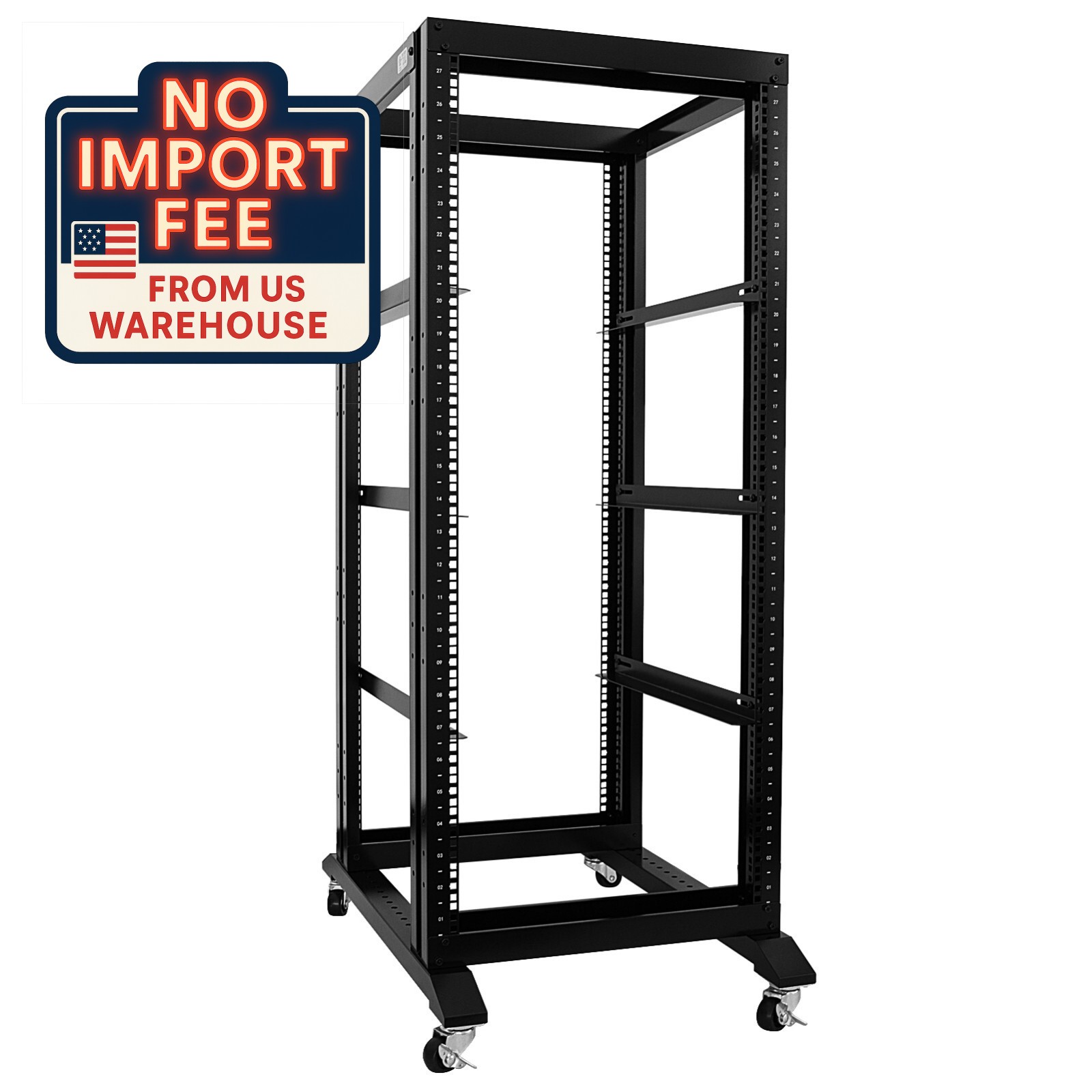 4-Post 27U Adjustable Open Frame Server Rack IT Network Relay IT 800mm  Casters.