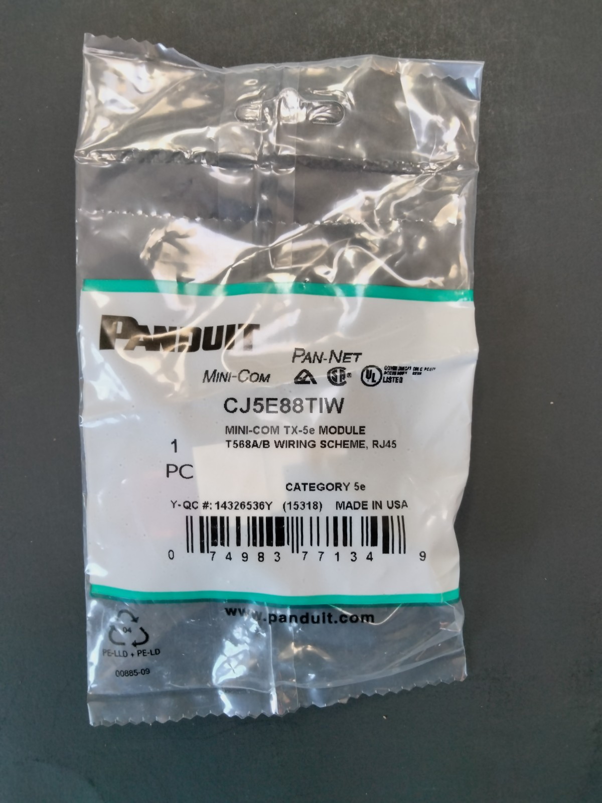 (QTY 1)Panduit Category5E 8-Wire T-Style Red/offWhite Model #CJ5E88TIW Mini-Com
