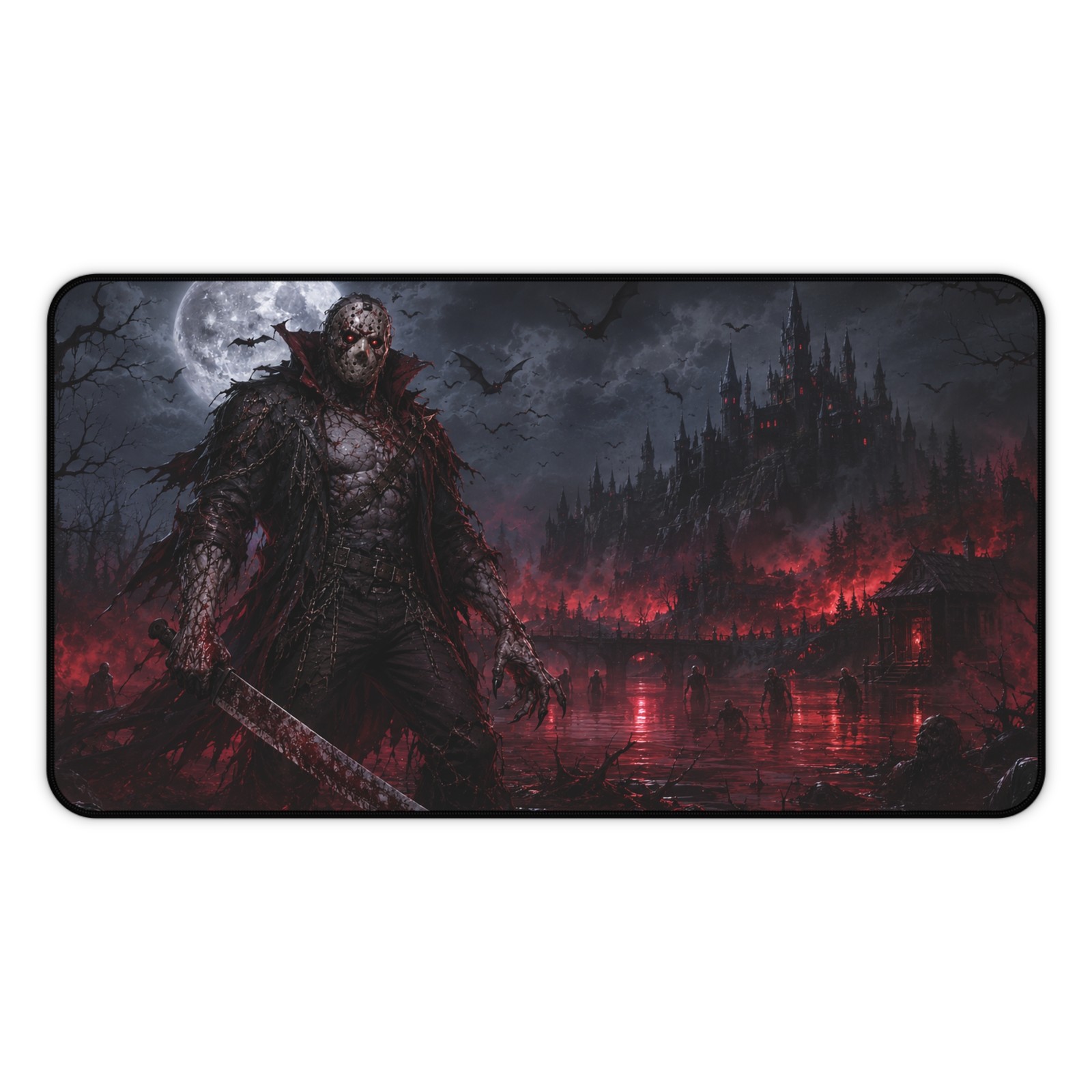 Sanguine Slasher Jason Desk Mat | Gothic Castle, Moonlit Horror