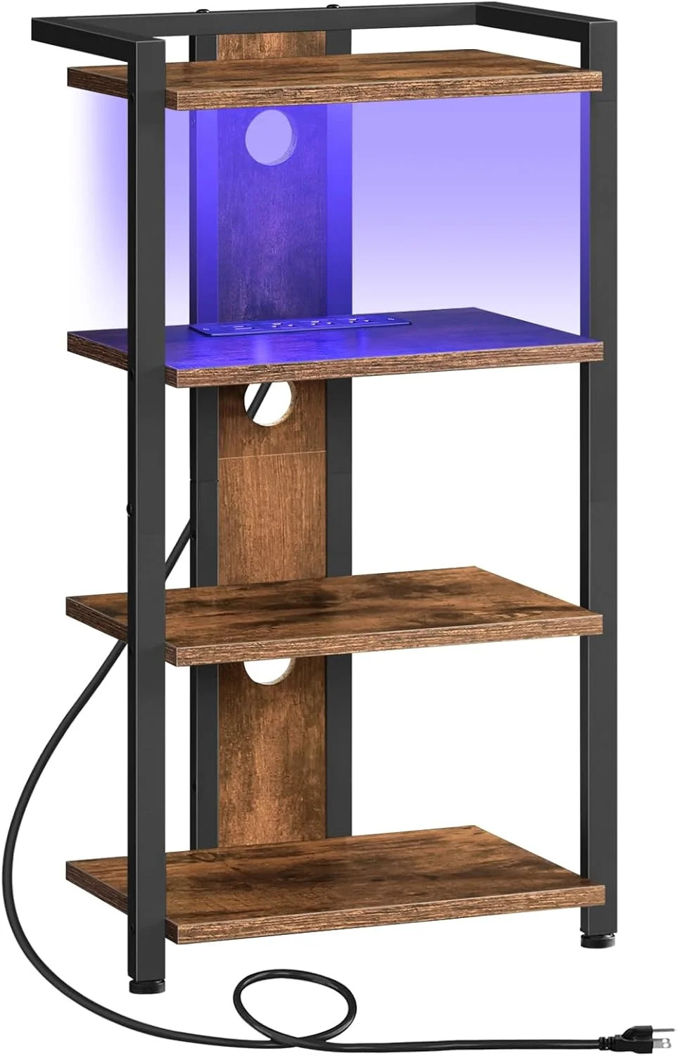 4-Tier AV Media Stand, Media Console with Charging Station&LED Light