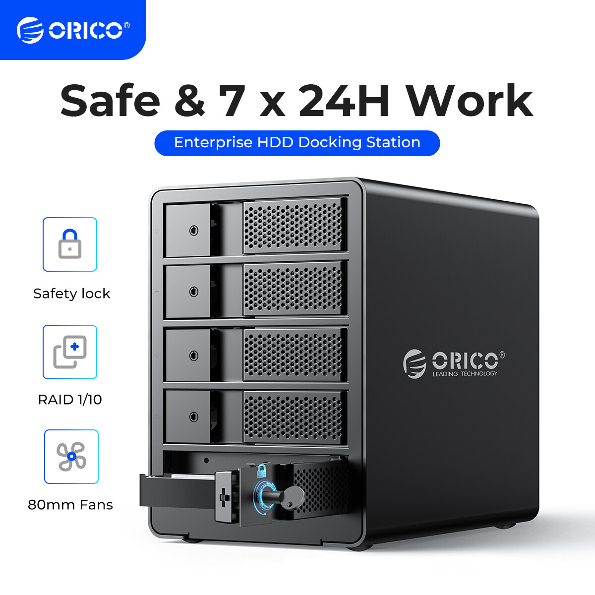 ORICO 5 Bay Raid SATA Hard Drive Enclosure USB 3.0 Docking Station Safety Lock