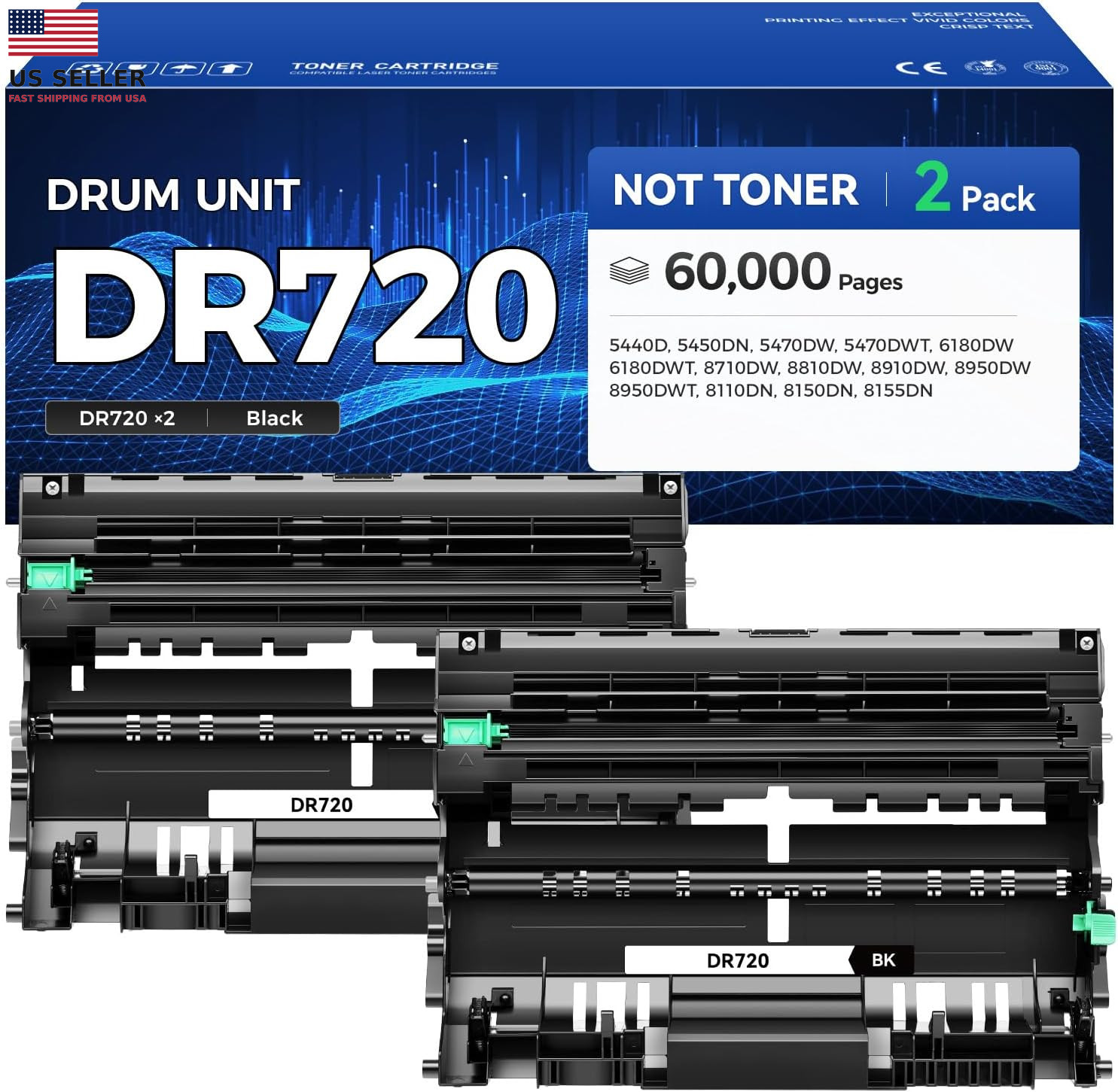 DR720 Drum Unit 2 Pack (Not Toner) Replacement for Brother DR-720 Imaging Drum