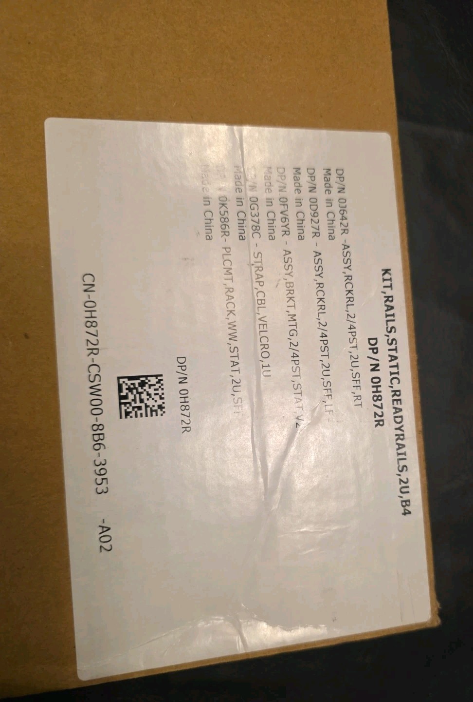 Dell PowerEdge 2U Slim Static ReadyRails Kit - DP/N 0H872R
