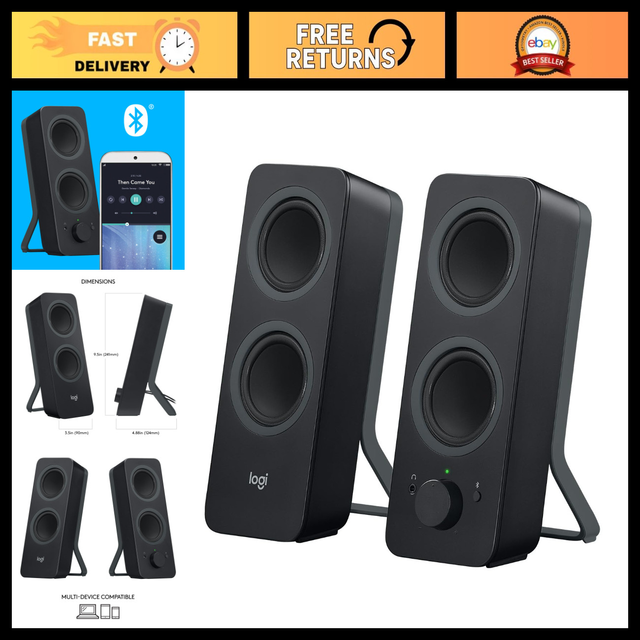 2.0 Stereo Bluetooth Computer Speakers - Wireless Sound System for PC & Laptop