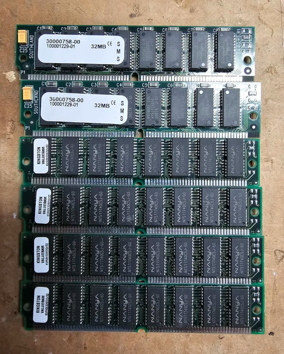6x Kingston ValueRAM 32MB 72-Pin EDO SIMM Memory RAM Vintage PC 192MB
