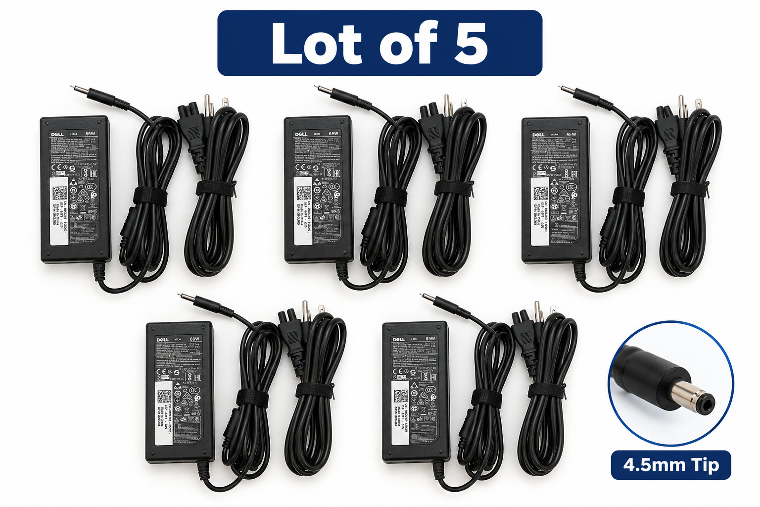 LOT OF 5 DELL OEM 65W PA-12 4.5mm AC Adapter Charger LA65NS2-01 6TM1C "small tip