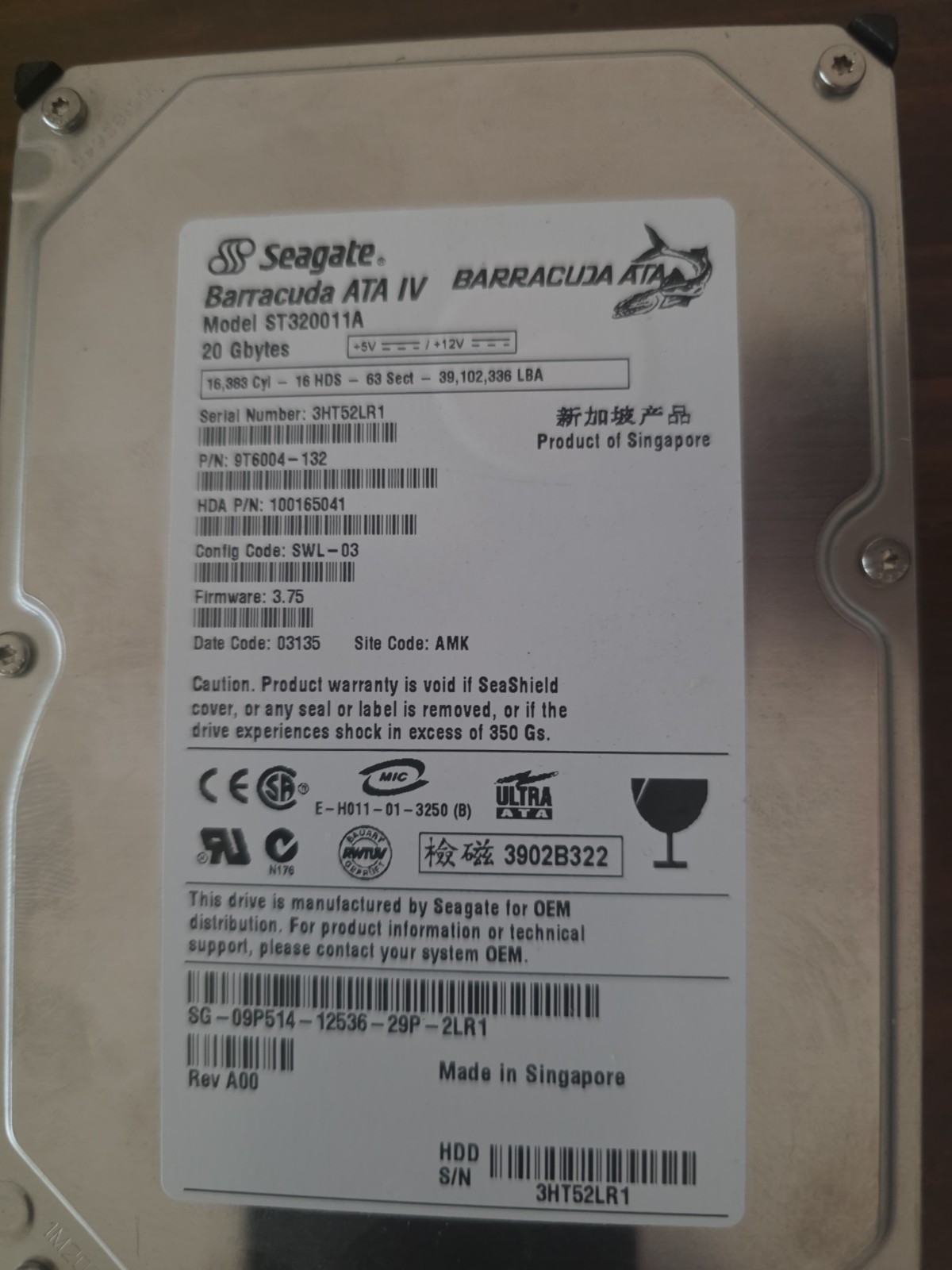 Seagate Barracuda ATA IV 20GB Internal 7200RPM 3.5" (ST320011A) HDD