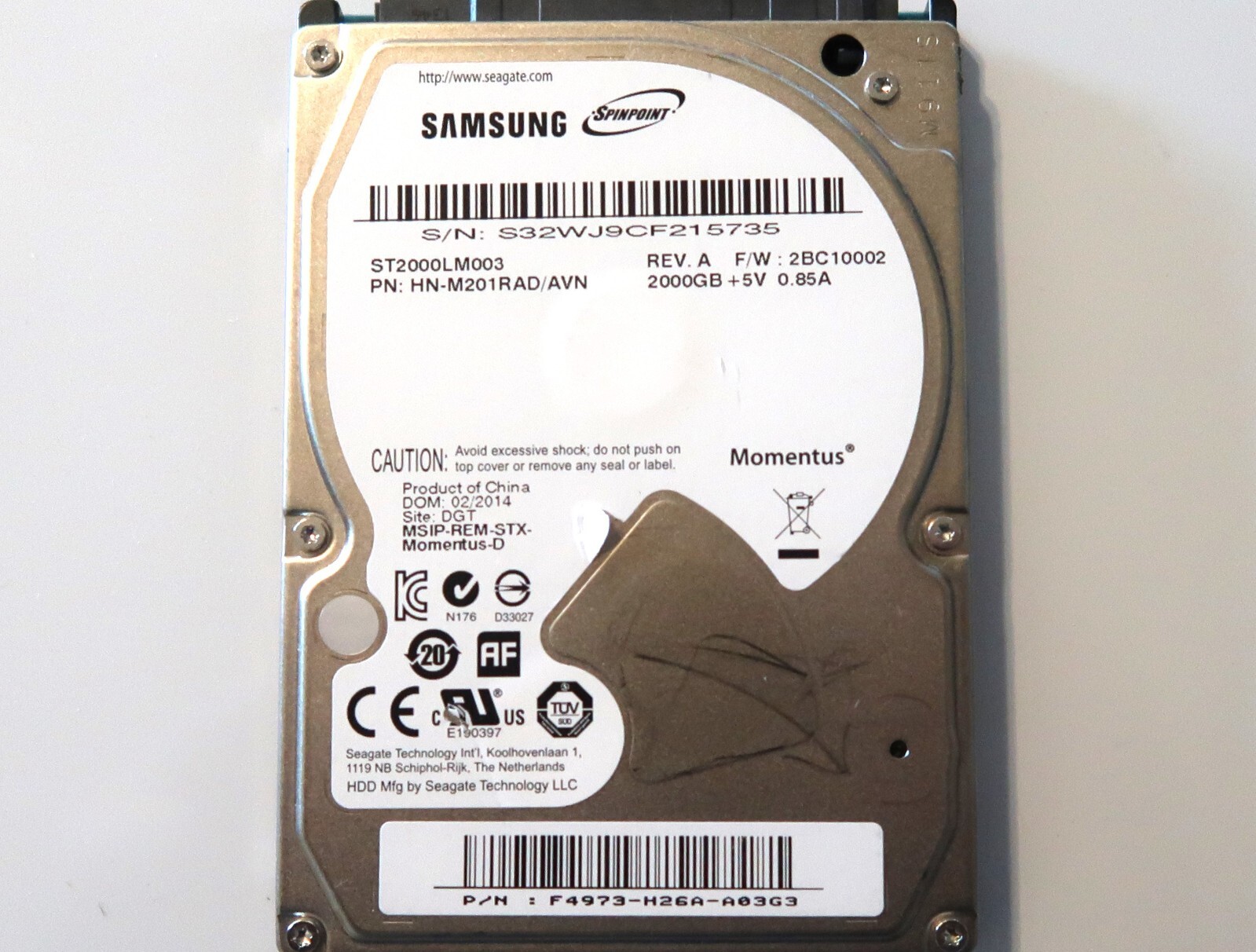 Samsung ST2000LM003 HN-M201RAD/AVN 2BC10002 (S32W) F4973-H26A 2.5" 2TB 02/2014