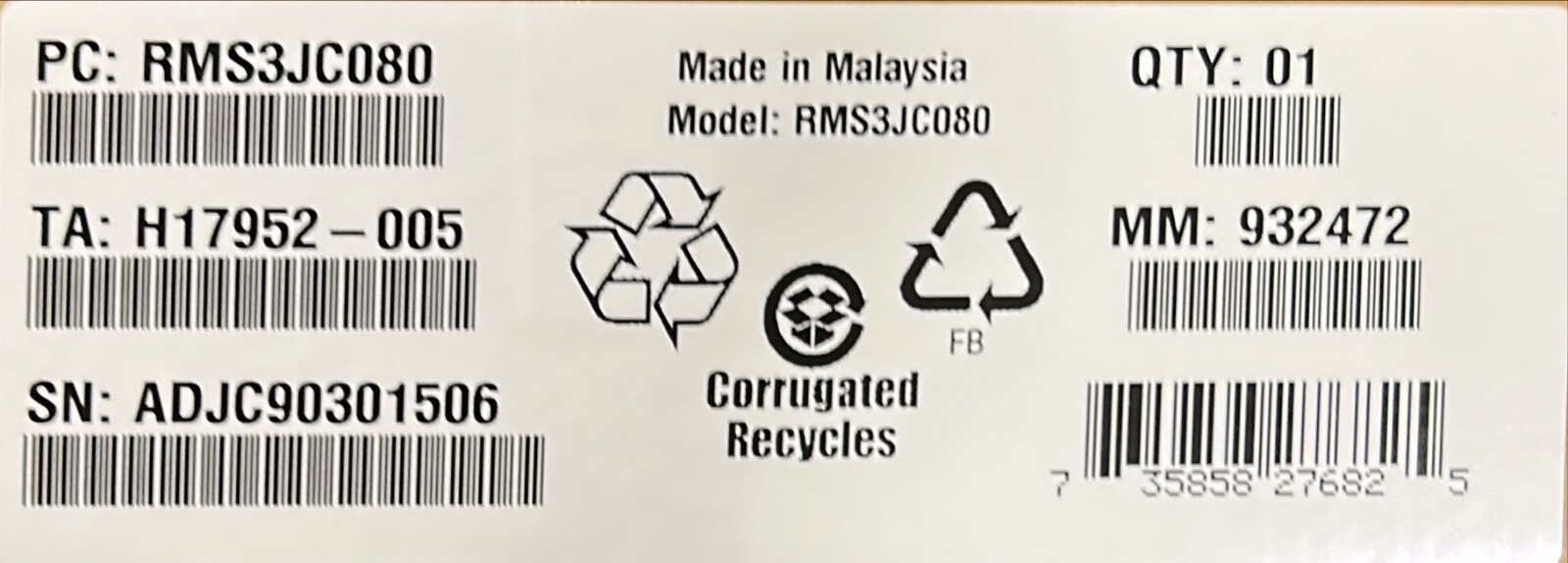Intel RMS3JC080 Integrated RAID Module NEW BULK PACKAGING