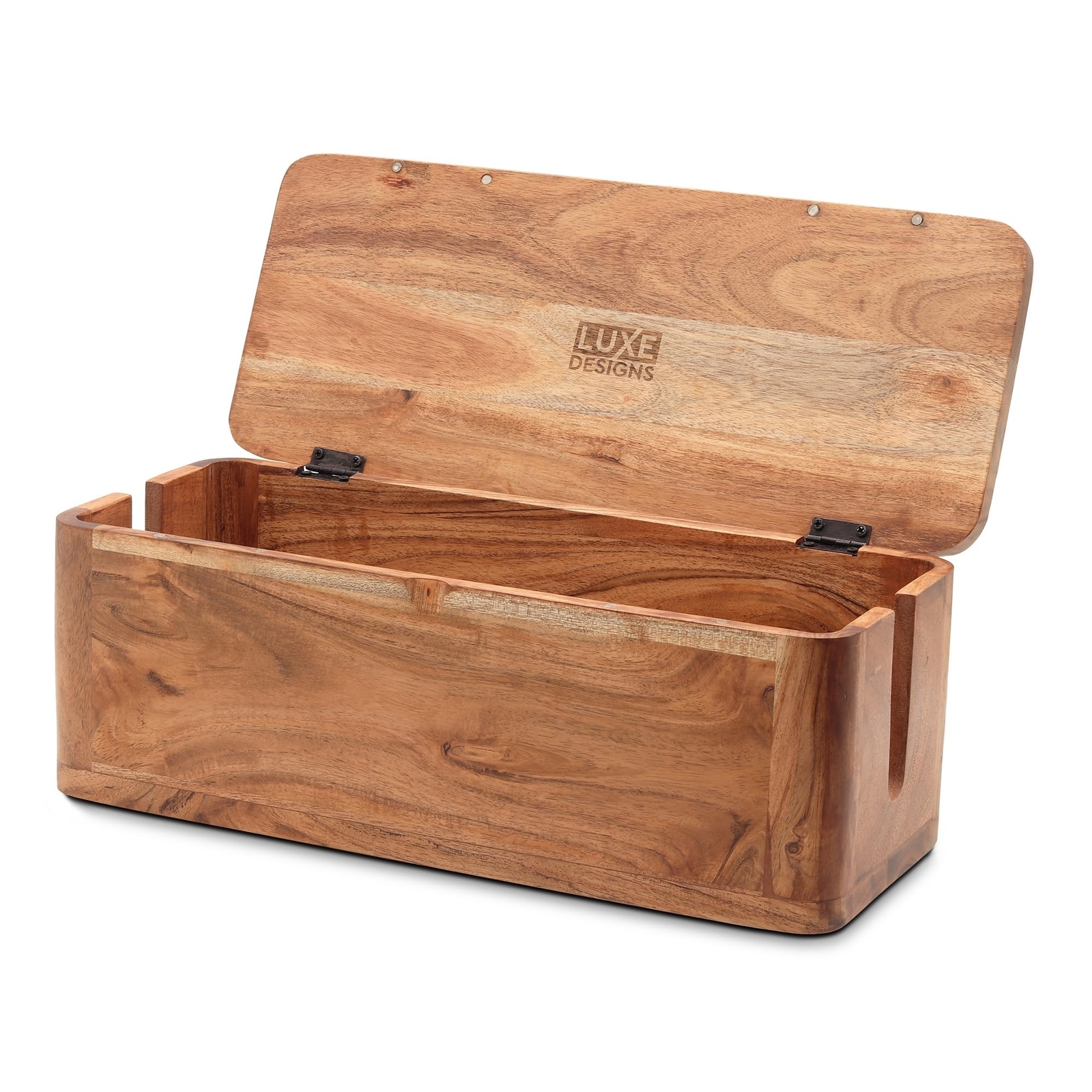 Large Cable Management Box - Acacia Wood - Cable Organizer Box and Power Stri...