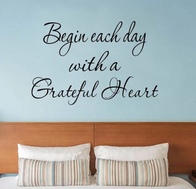 Begin Each Day Grateful Heart Wall Quote Laptop Car Bumper Vinyl Decal Sticker