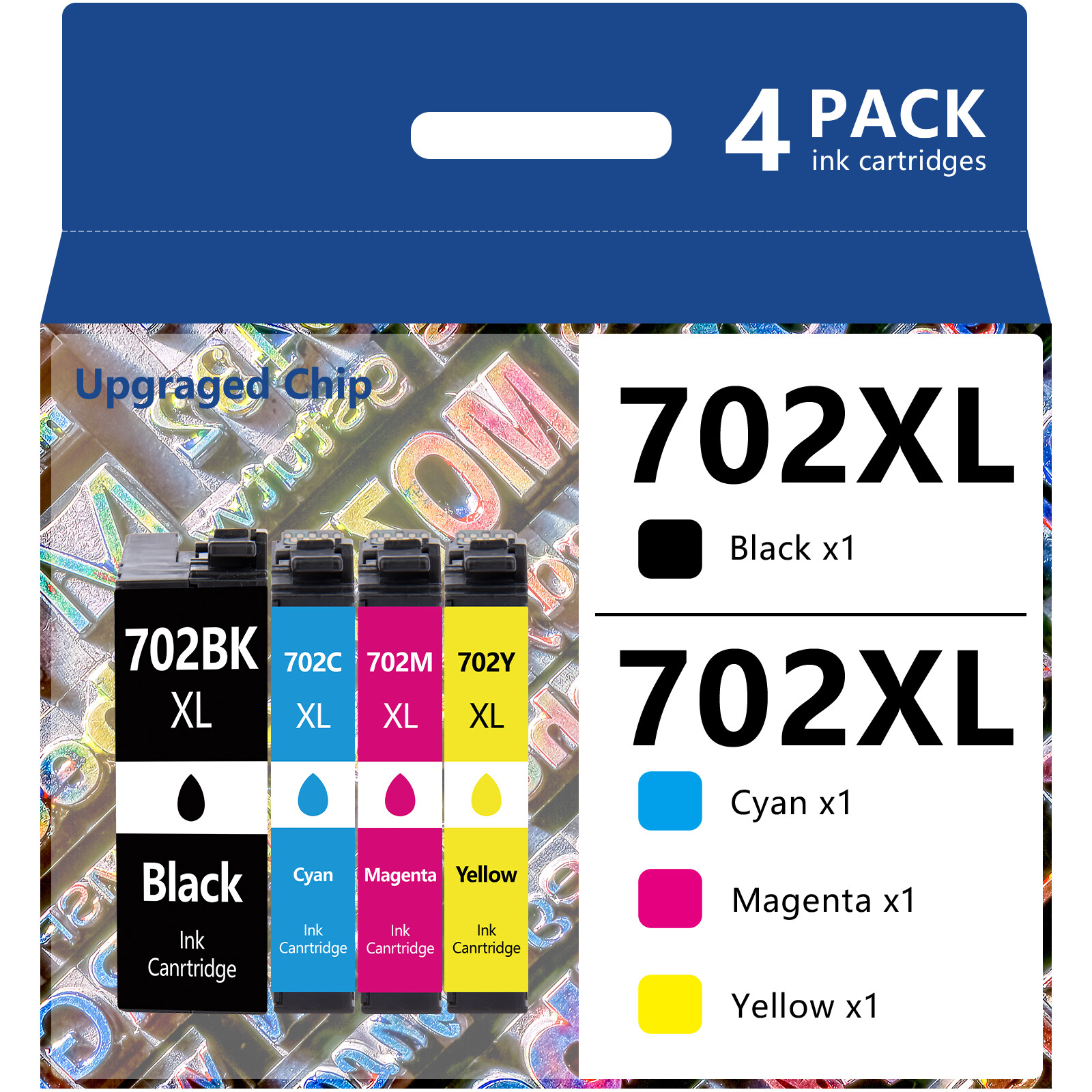 4PK 702XL T702XL Ink Cartridges For Epson WorkForce Pro WF-3720 WF-3730 WF-3733