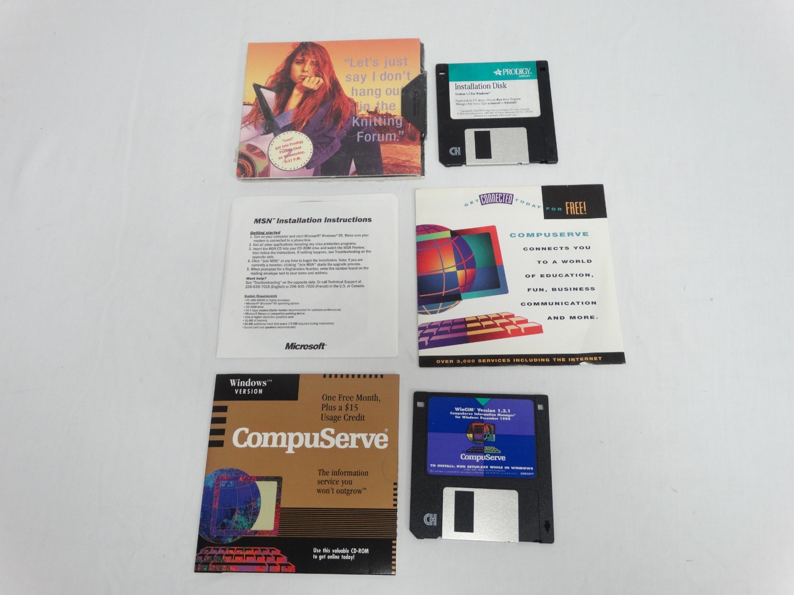 Lot Vintage Prodigy Online Compuserve 3.5" Floppy Disks CD Software Some Sealed
