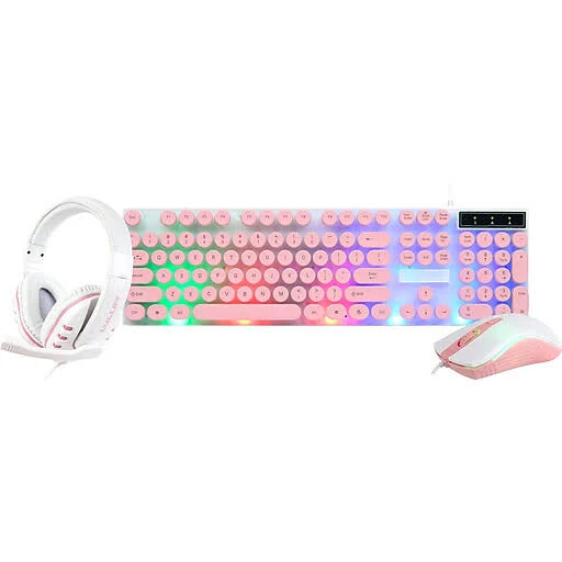 VIVITAR LVLUP 3-IN-1 GAMING KIT: KEYBOARD, MOUSE, & HEADSET (LU745-PNK)
