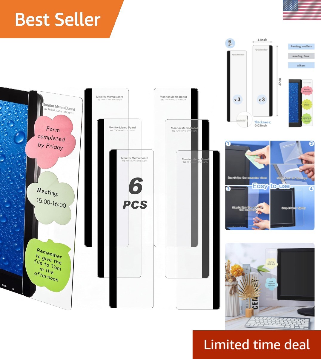 6 Pieces Monitor Memo Board for Computer Transparent Acrylic | Monitor Side P...