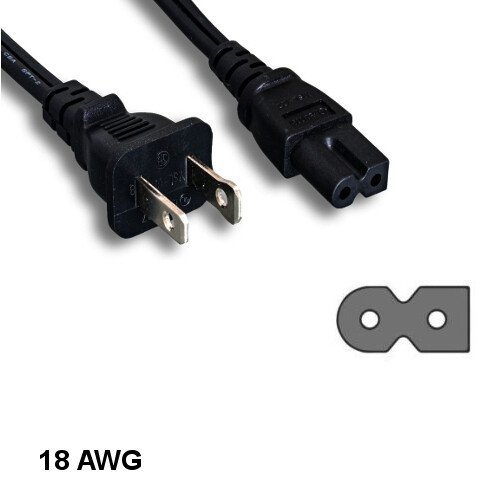 KNTK 10' Polarized AC Power Cable NEMA 1-15P to IEC60320 C7 18AWG 10A 125V UL