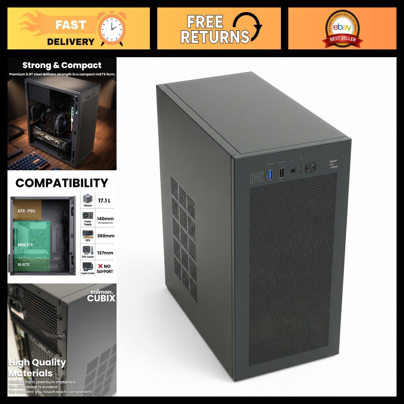Compact Micro-ATX Mini ITX PC Case with 80mm Fan - Sleek Black Design, Ideal for
