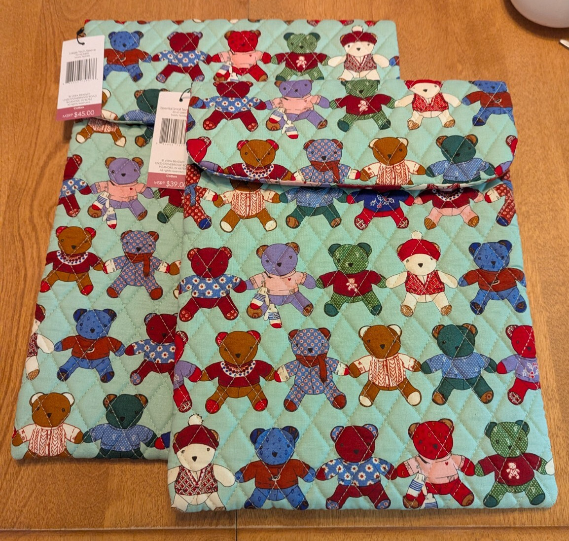 NWT Vera Bradley Laptop Computer Tablet Sleeve Bag Case Toasty Teddies