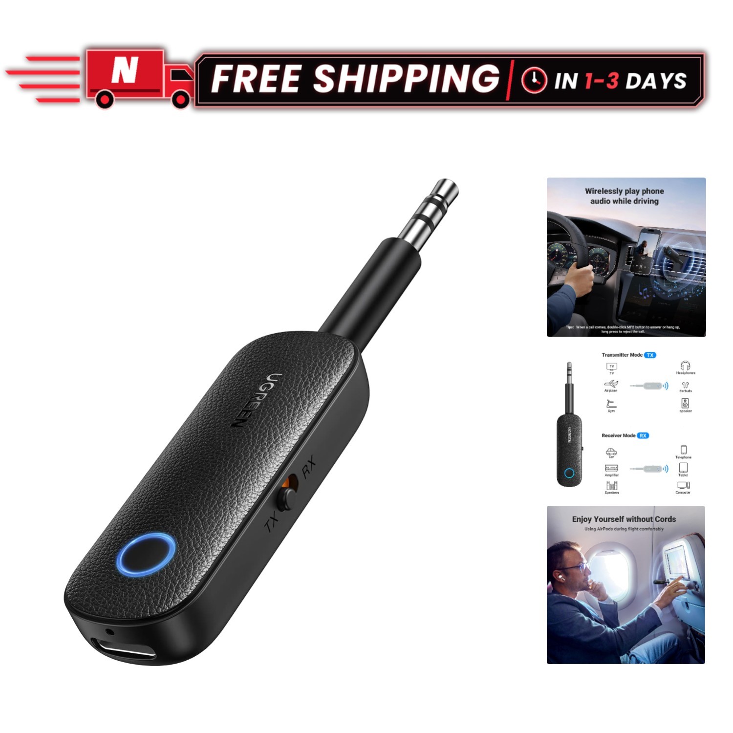 Compact Bluetooth 5.4 Transmitter & Receiver - Dual Pairing for Hands-Free Calls