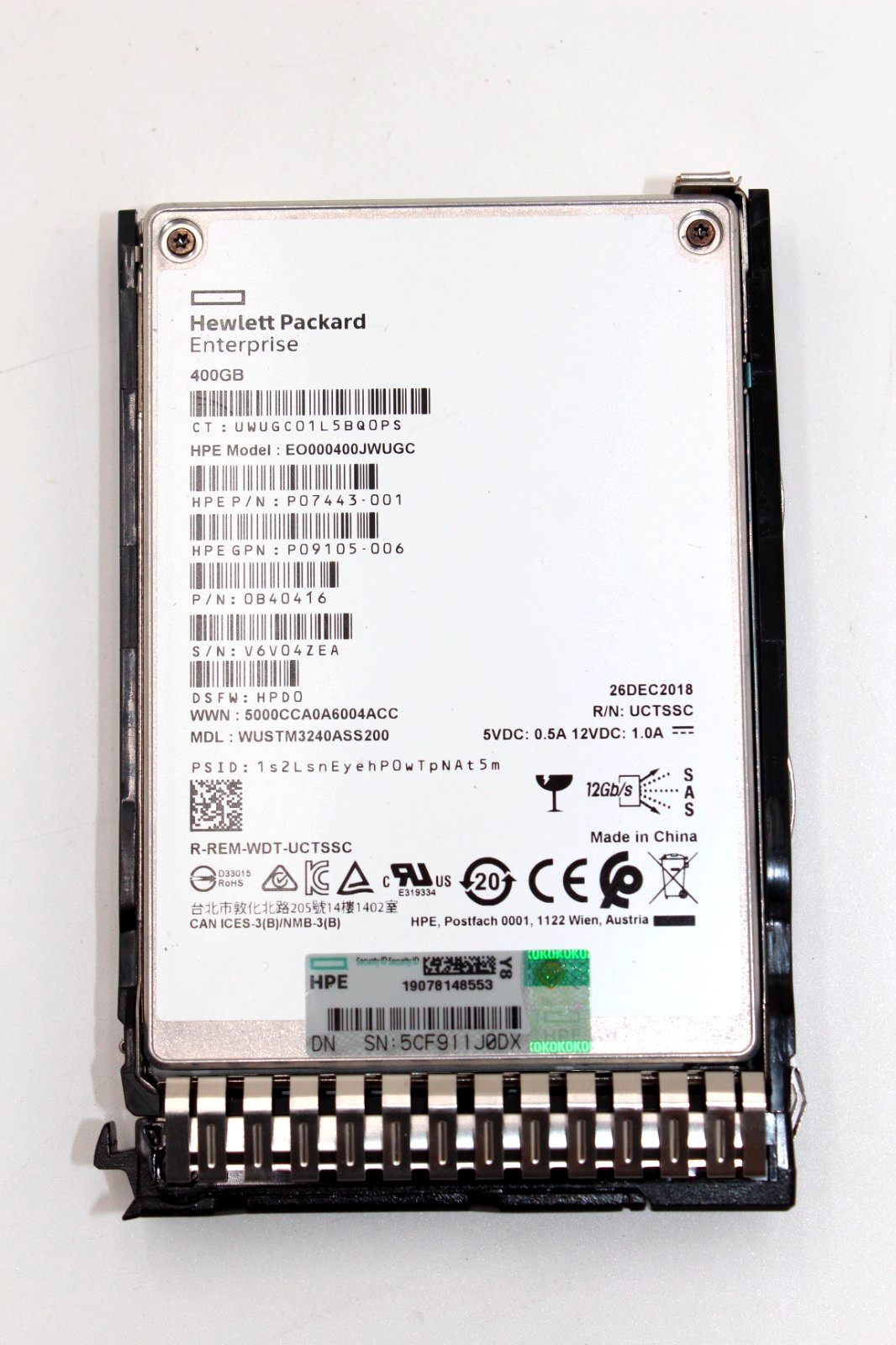 HPE 400GB SAS 12Gb/s Write Intensive 2.5" SSD EO000400JWGUC P07443-001 P09947 ✅