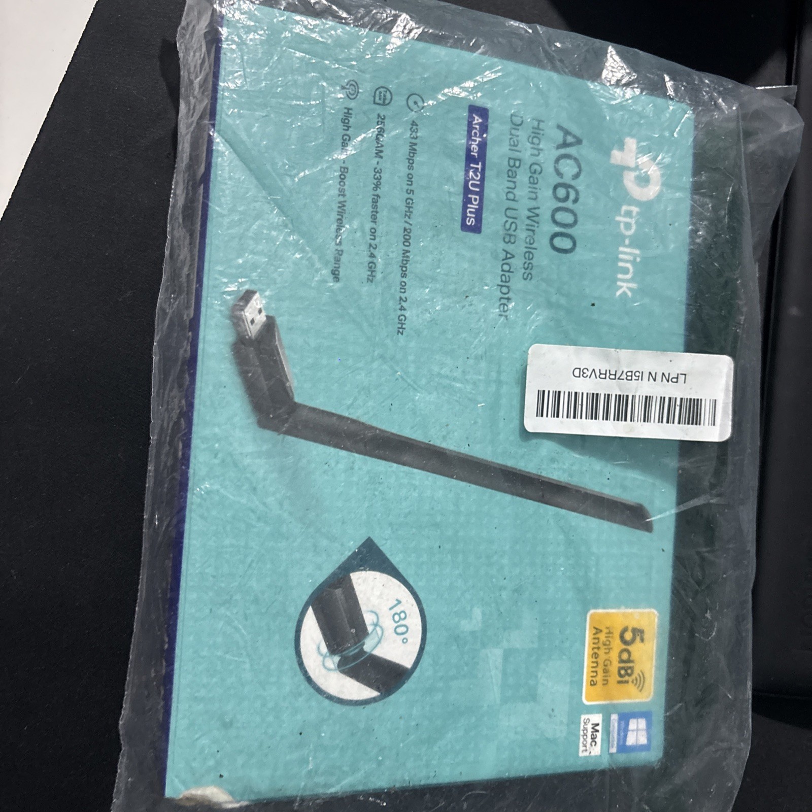 TP-Link Archer T2U Plus AC600 USB WiFi Adapter High Gain Antenna Black