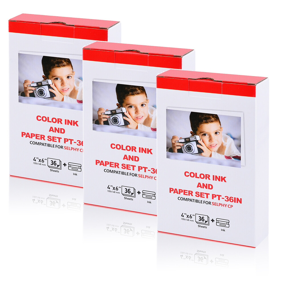 3SETS Compatible KP-36IP for Canon Selphy CP1300 Ink Cassette + 4X6in 36 Paper