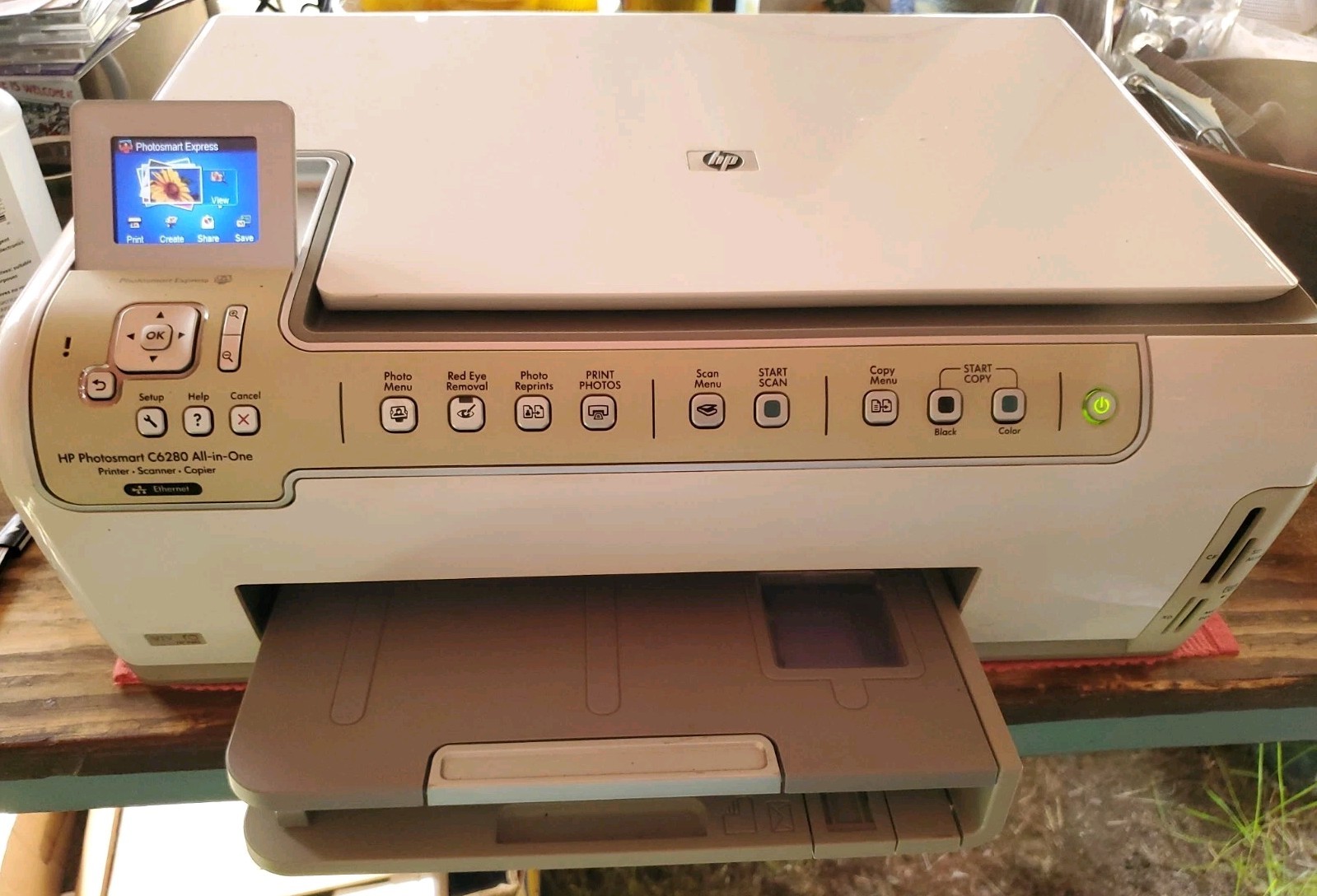 HP Photosmart C6280 All-In-One Printer - Powers On Scans Great - Needs Ink Parts