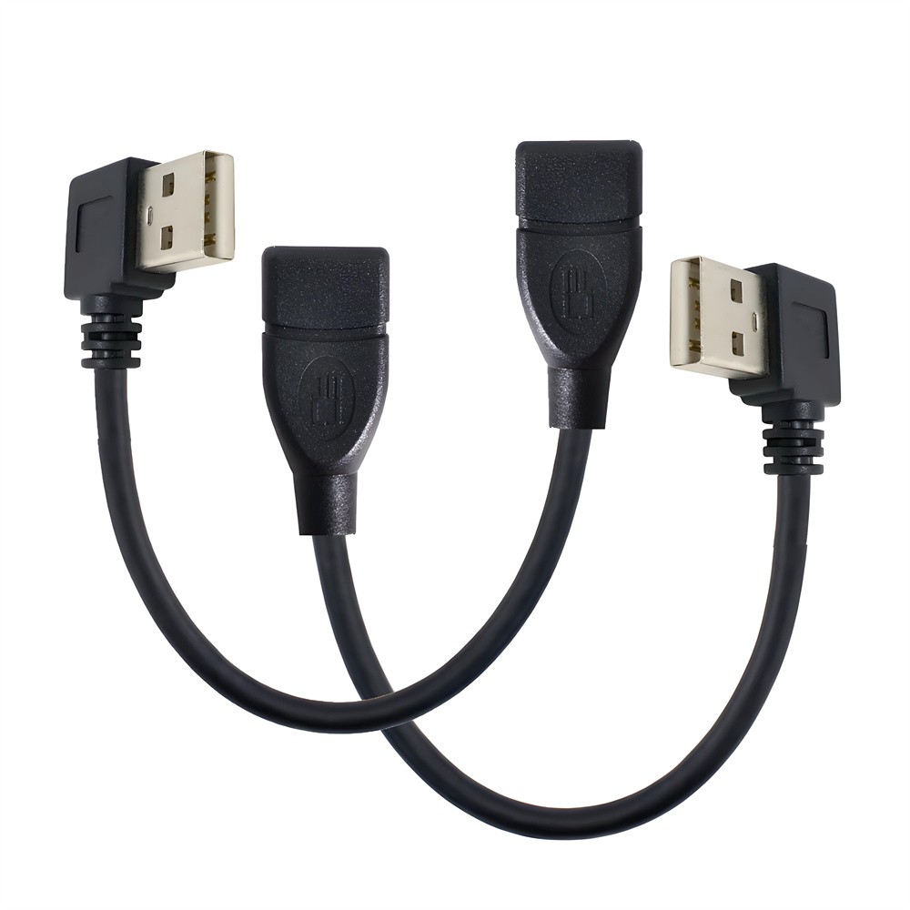 CY 2pcs/lot USB 2.0 Type-A Male to USB Female Left & Right Angled Cable 20cm
