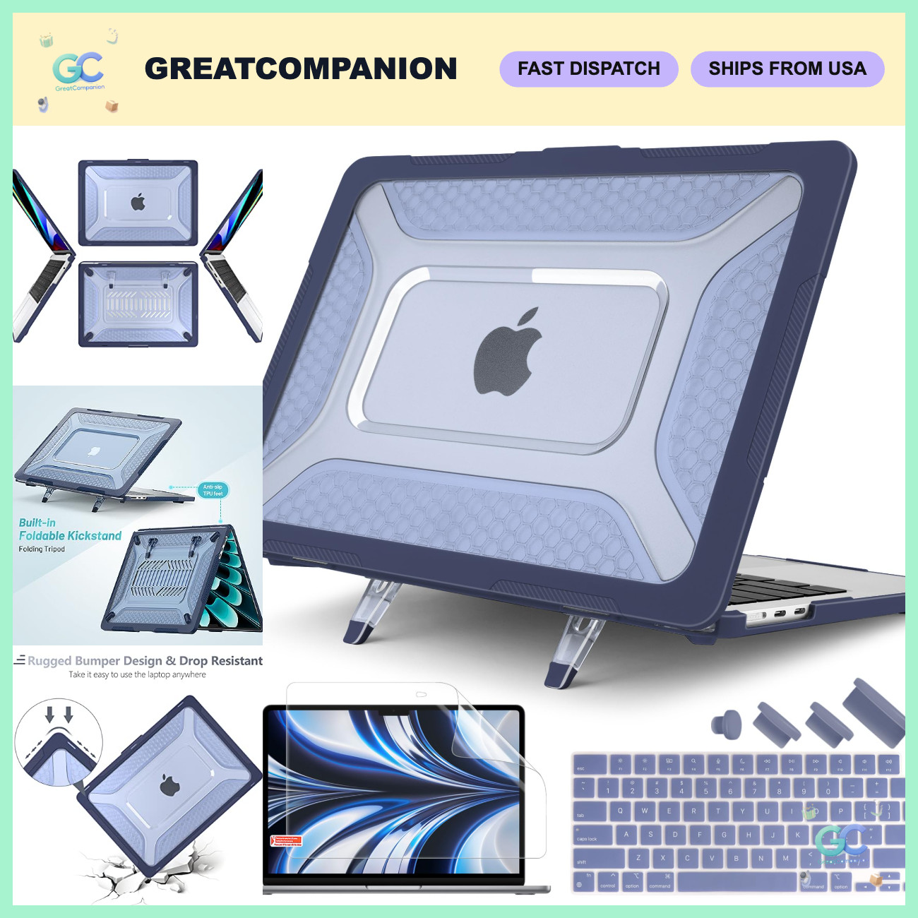 HexArmor Case for MacBook Air 15" (2023-2026) - Durable, Stylish, Navy Protectio