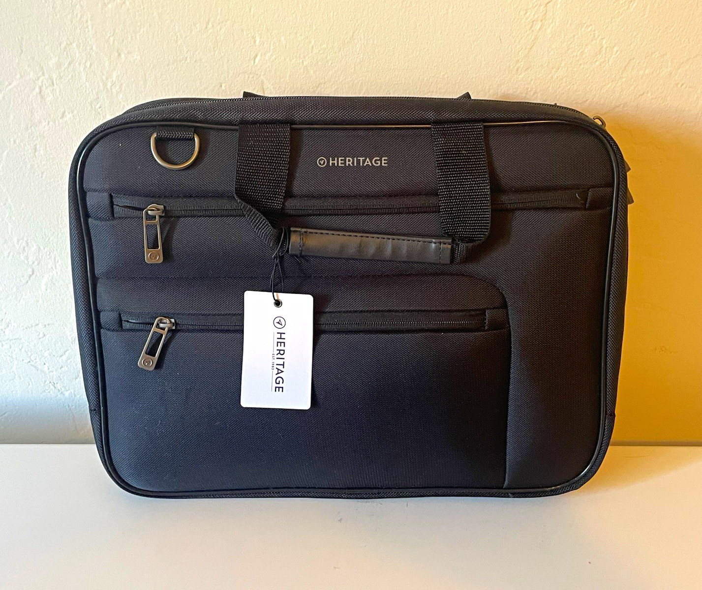 HERITAGE Padded Black Polyester Laptop Briefcase, Fits 15 in Universal