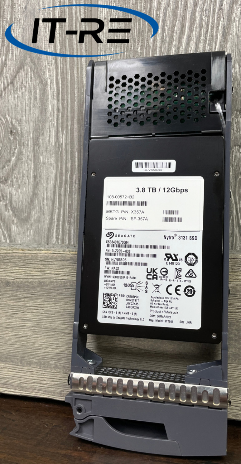 Netapp X357A 3.84TB SAS 12Gbps 2.5" Seagate Nytro 3131 SSD 92-93% Health w Caddy
