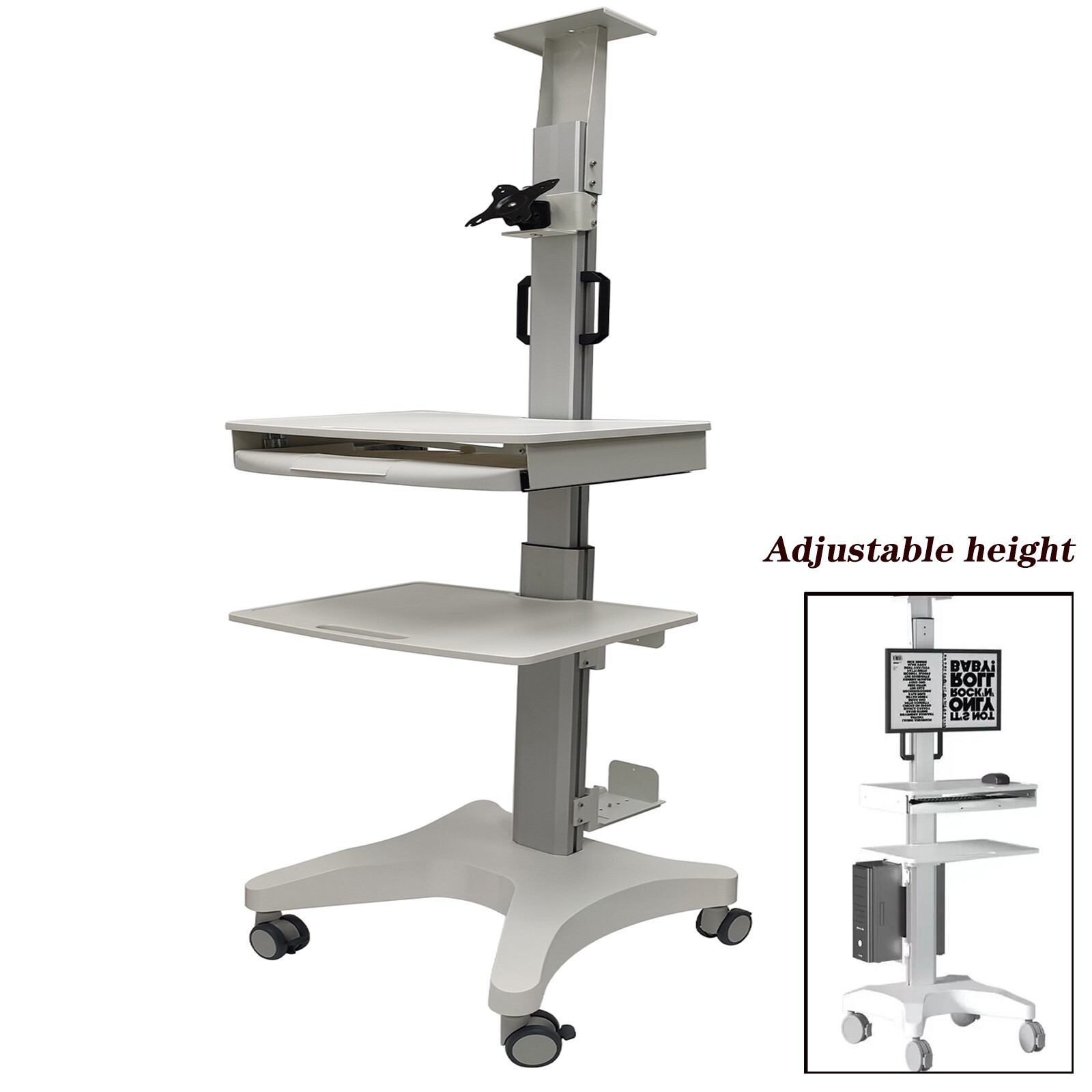 Mobile PC Cart Adjustable Computer Workstation Cart Medical Monitor Trolley Cart