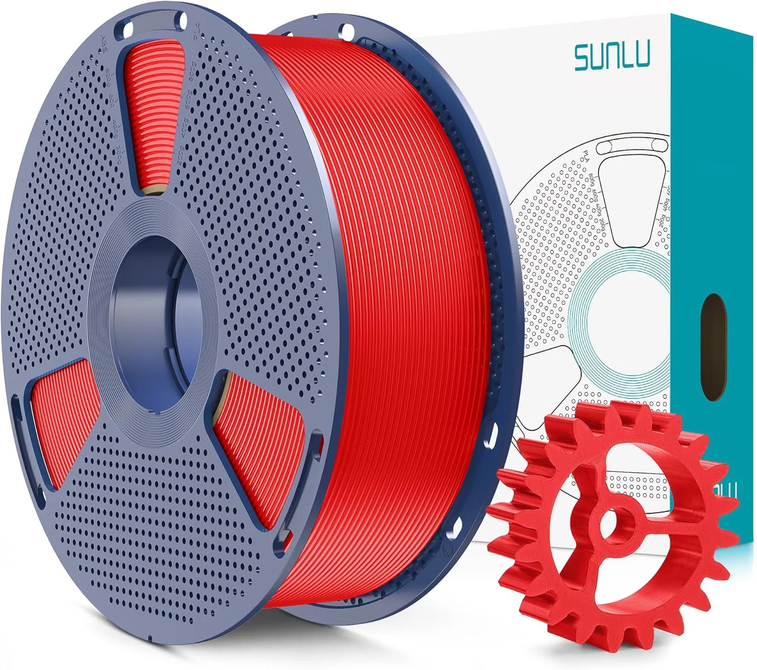 SUNLU PLA+2.0 3D Printer Filament, Red, 1KG