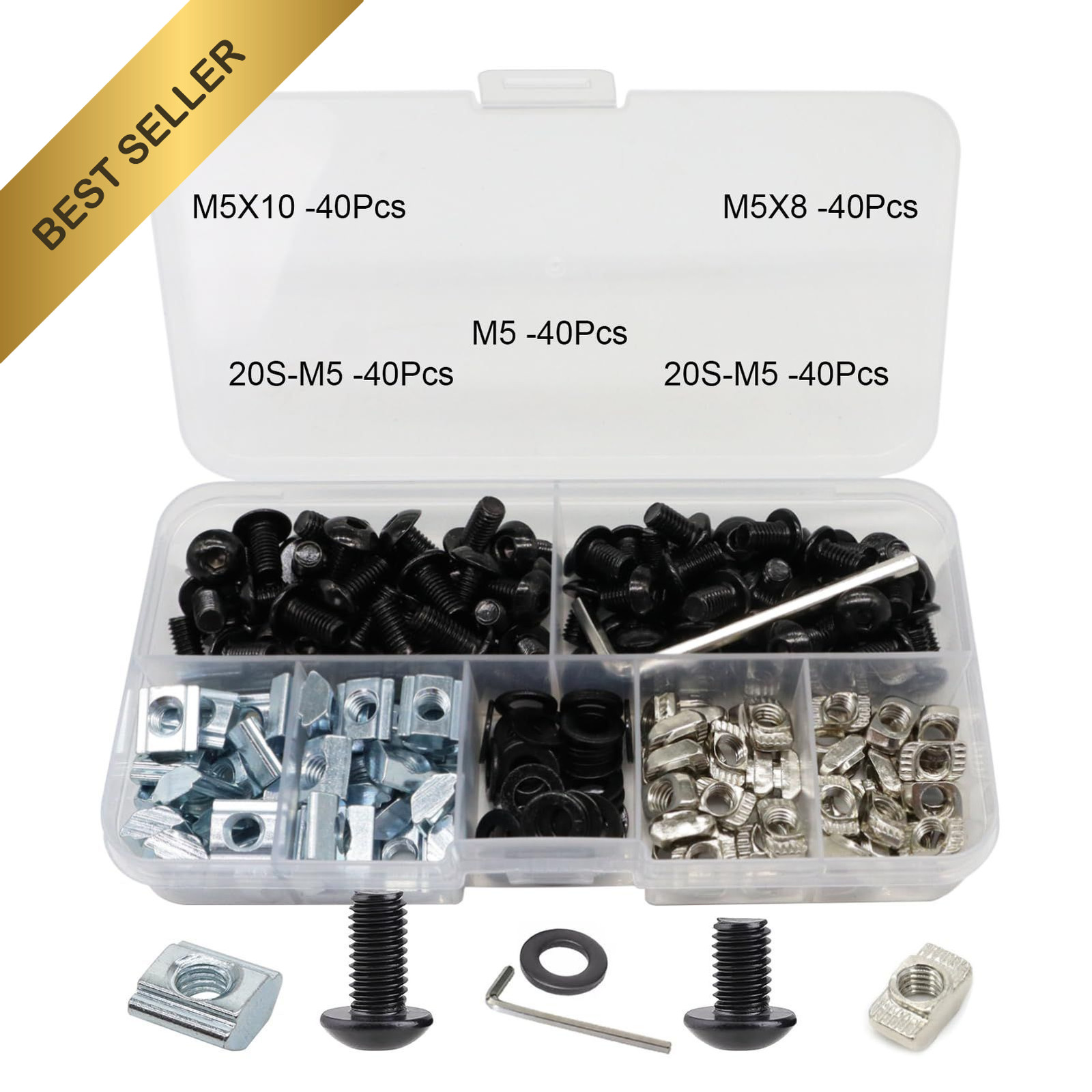 200 Pcs M5 2020 Aluminum Extrusion Hardware Accessories Bracket T Nut Screw Kit