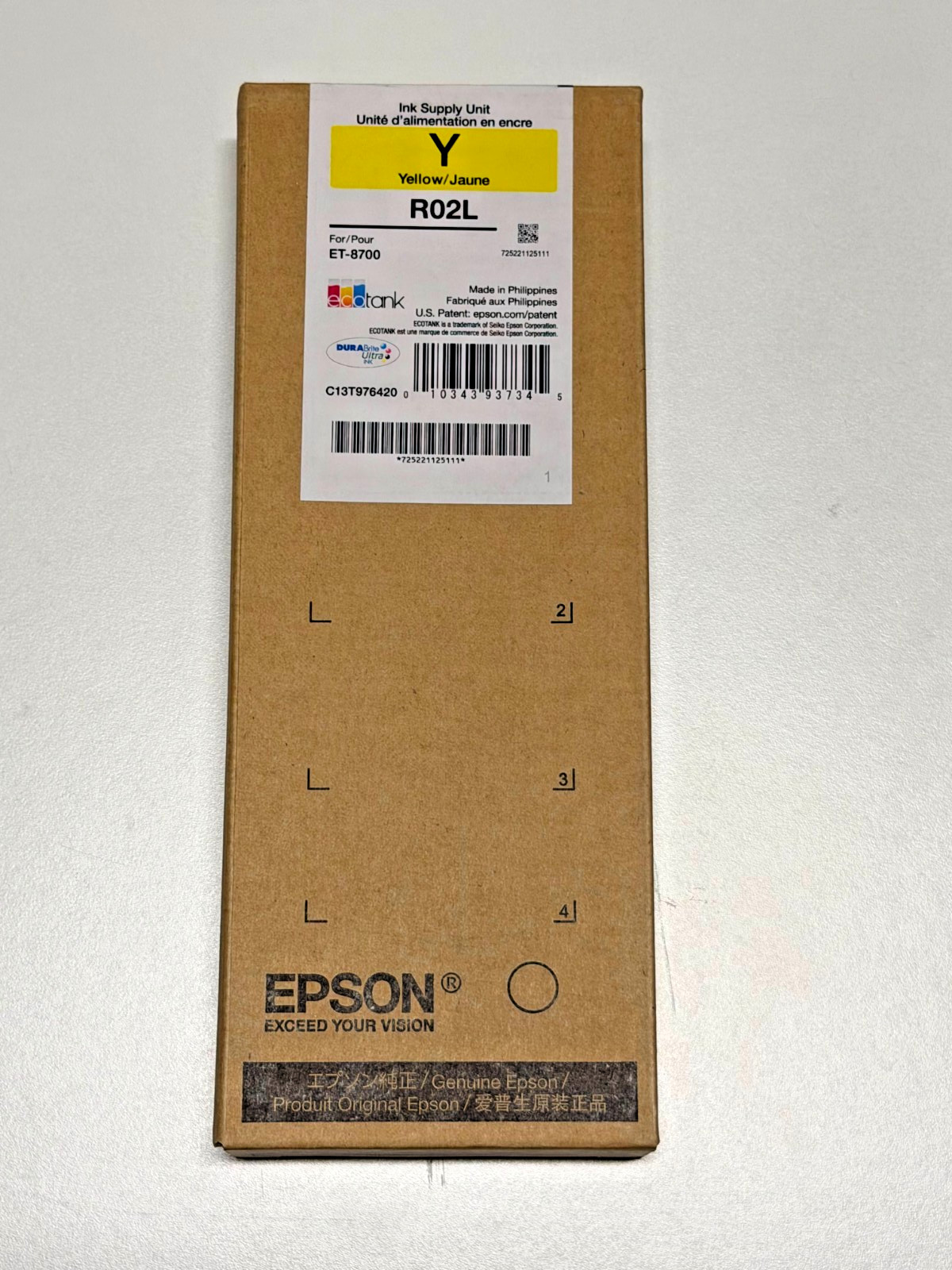 Genuine Epson R02L Yellow Ink Supply Unit C13T976420 ET-8700 New Sealed