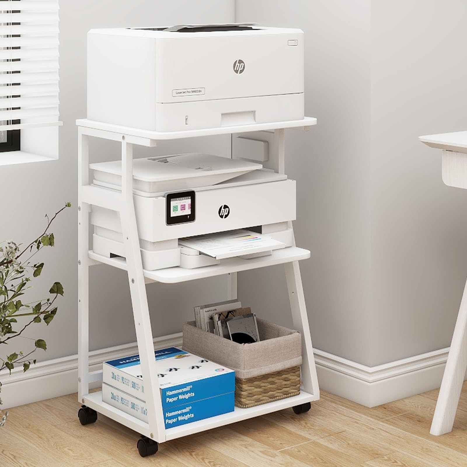 Natwind 3 Tier Printer Stand, 19.7"x15.7", with Charging Station,White