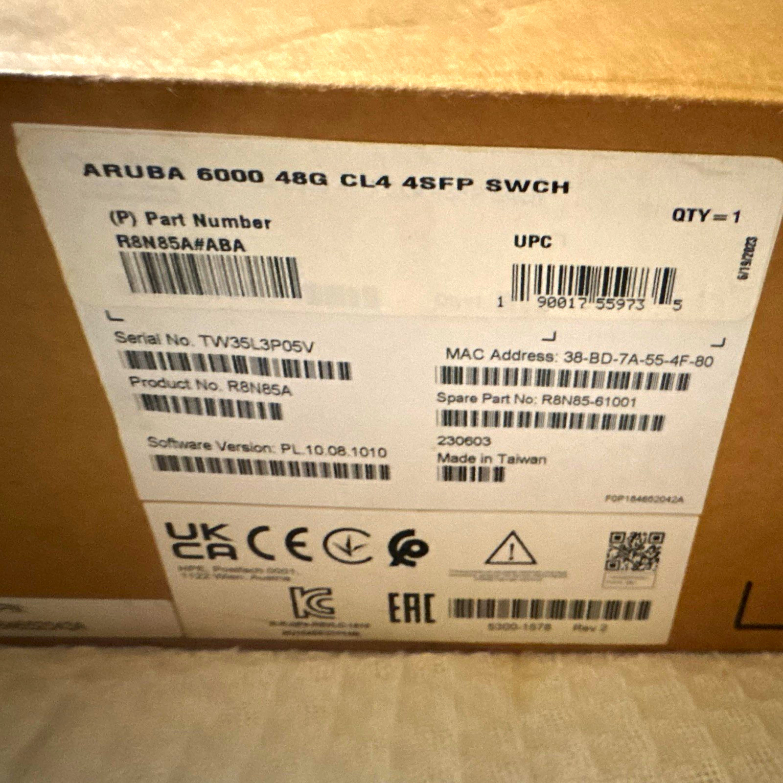 Aruba 6000 Series 48G CL4 Switch 4xSFP Ports Enterprise Network R8N85A#ABA