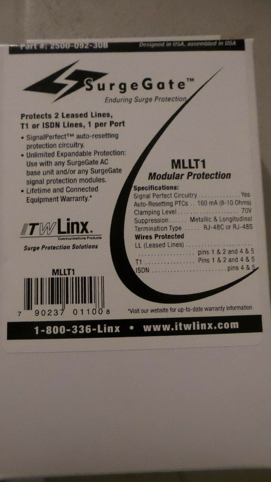 ITW LINX Part # MLLT1 LL/T1 PANAMAX MODULE SURGE PROTECTION