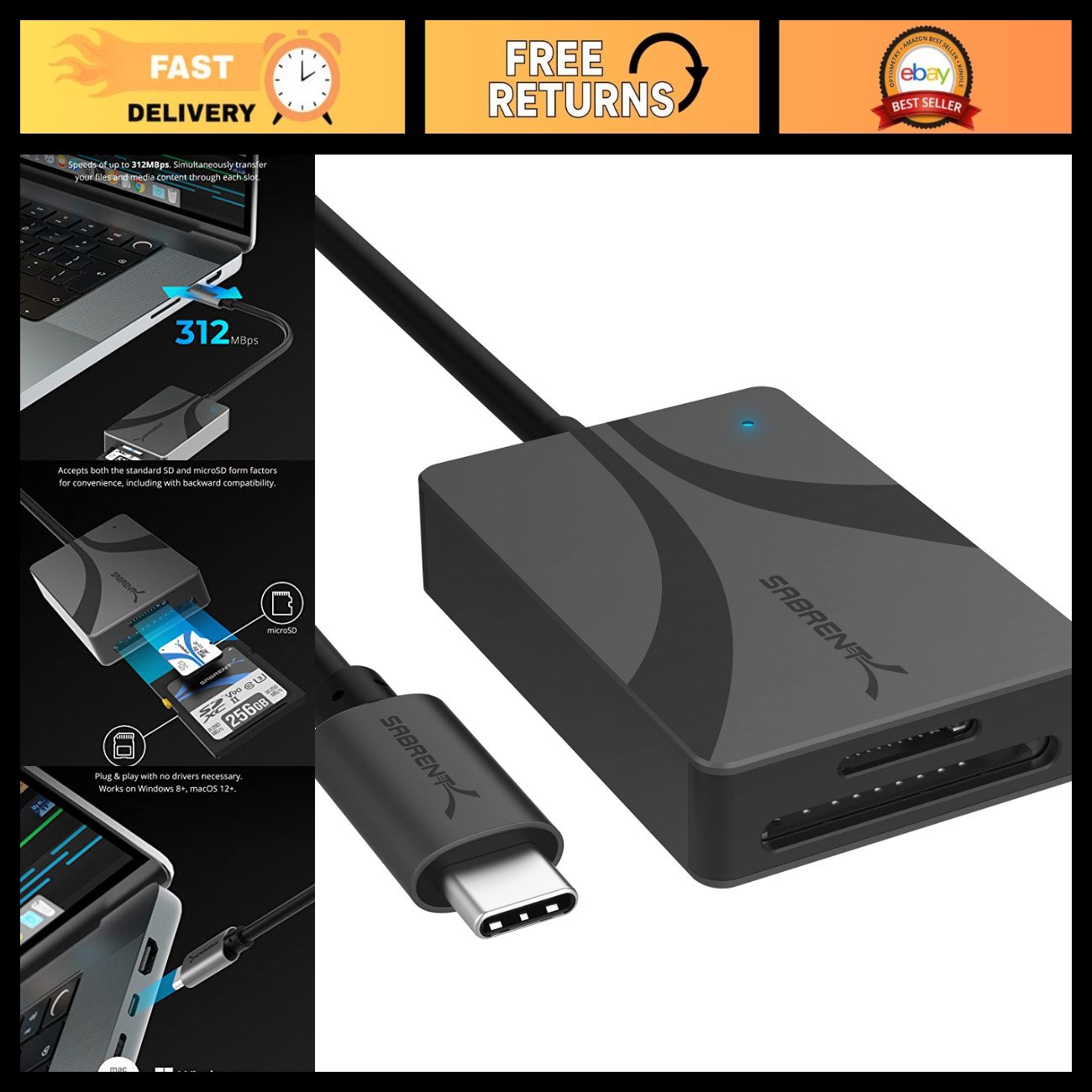 USB-C Dual-Slot Card Reader for UHS-II SD & microSD - Fast Data Transfer, Compac