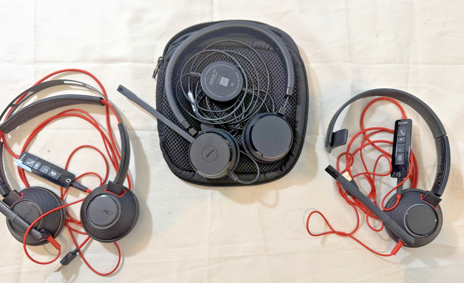 Poly Plantronics Jabra Wired USB Business Headsets, Lot of 3, Tested, Working