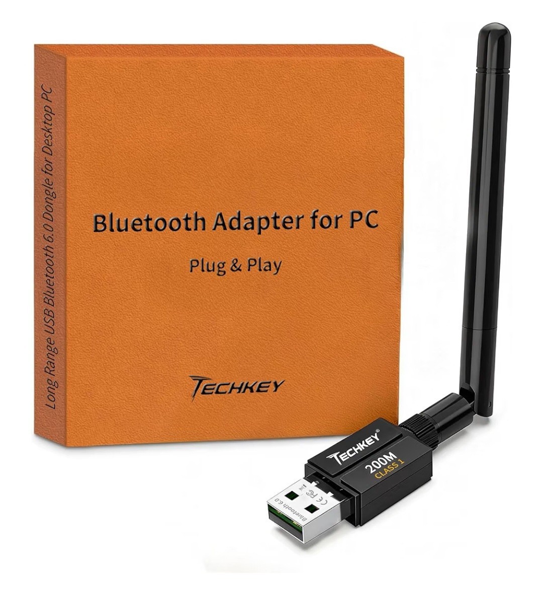 TECHKEY Bluetooth v6.0 USB-A Adapter Plug & Play 200M Class 1 Antenna