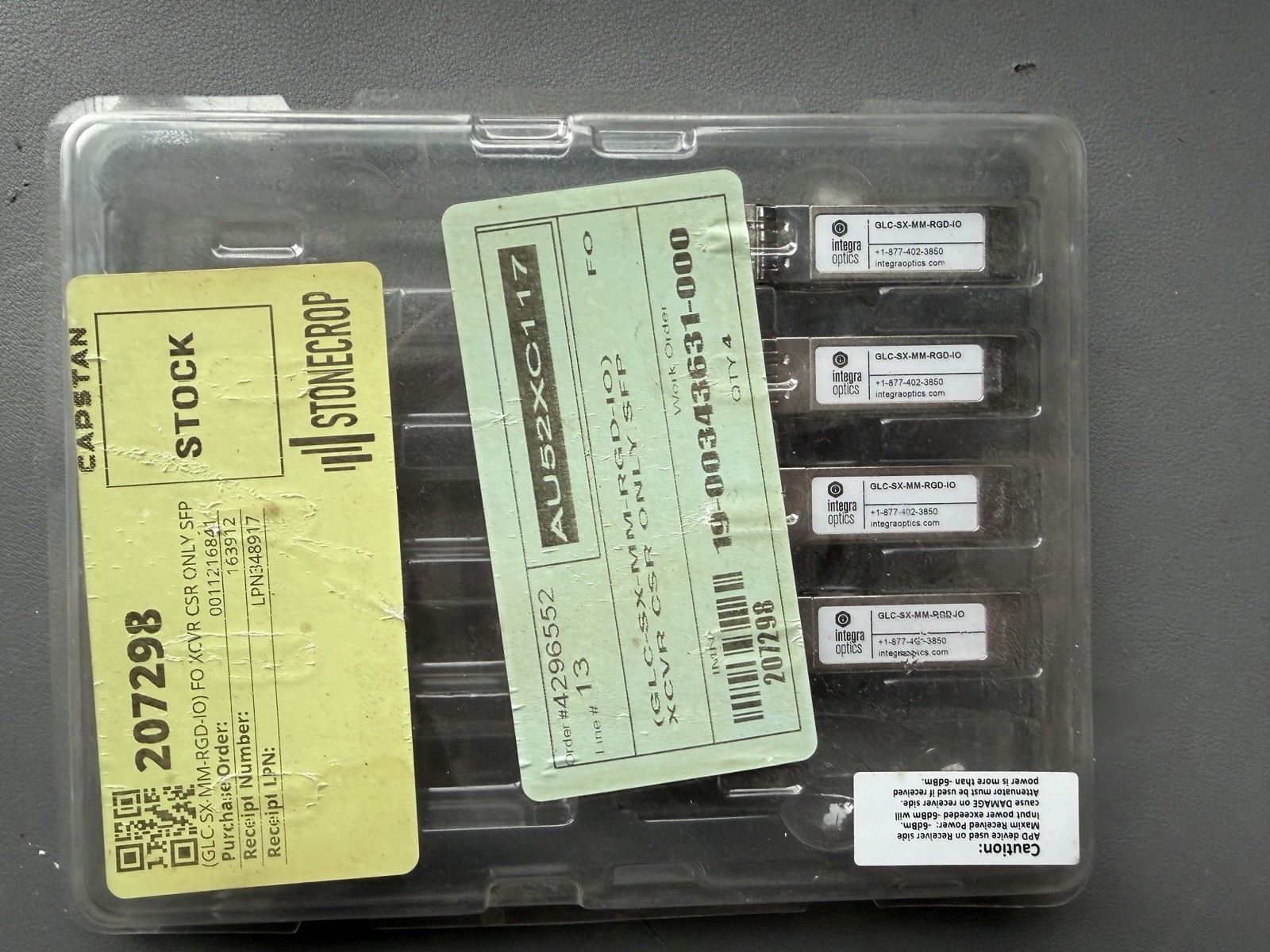lot of 4 Integra Optics GLC-SX-MM-RGD-IO Transceiver Modules
