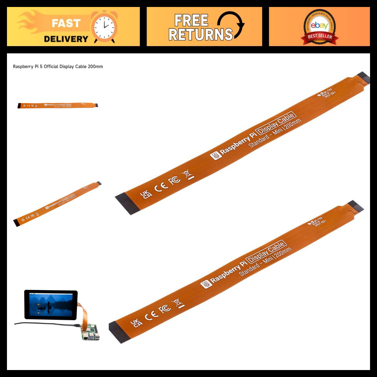 2Pcs Flexible DSI FPC Cable for Raspberry Pi 5, 200mm 22Pin to 15Pin Ribbon Cabl