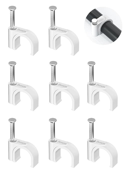 Cable Clips 100Pcs 8mm Nail in Clips for Round Ethernet Cables Wall Clips Cable