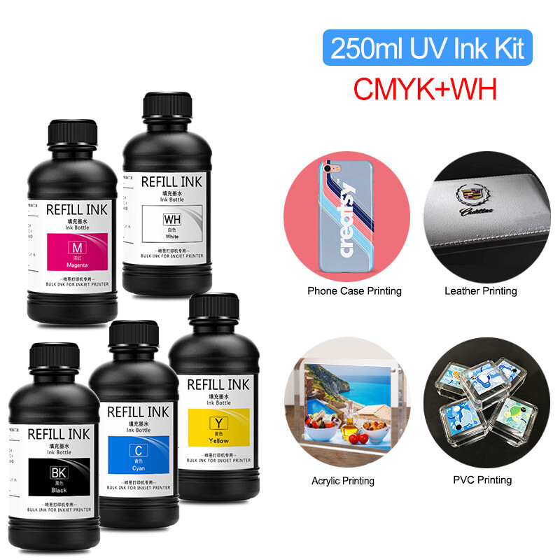 250ML*5 LED UV Curing Ink For Epson XP600 TX800 DX5 DX7 Printhead UV Printer 