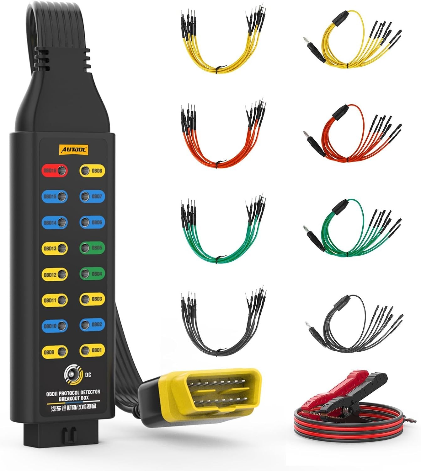 OBD2 Protocol Detector Breakout Box 16-Pin Diagnostic Tool with Ground Power Cir