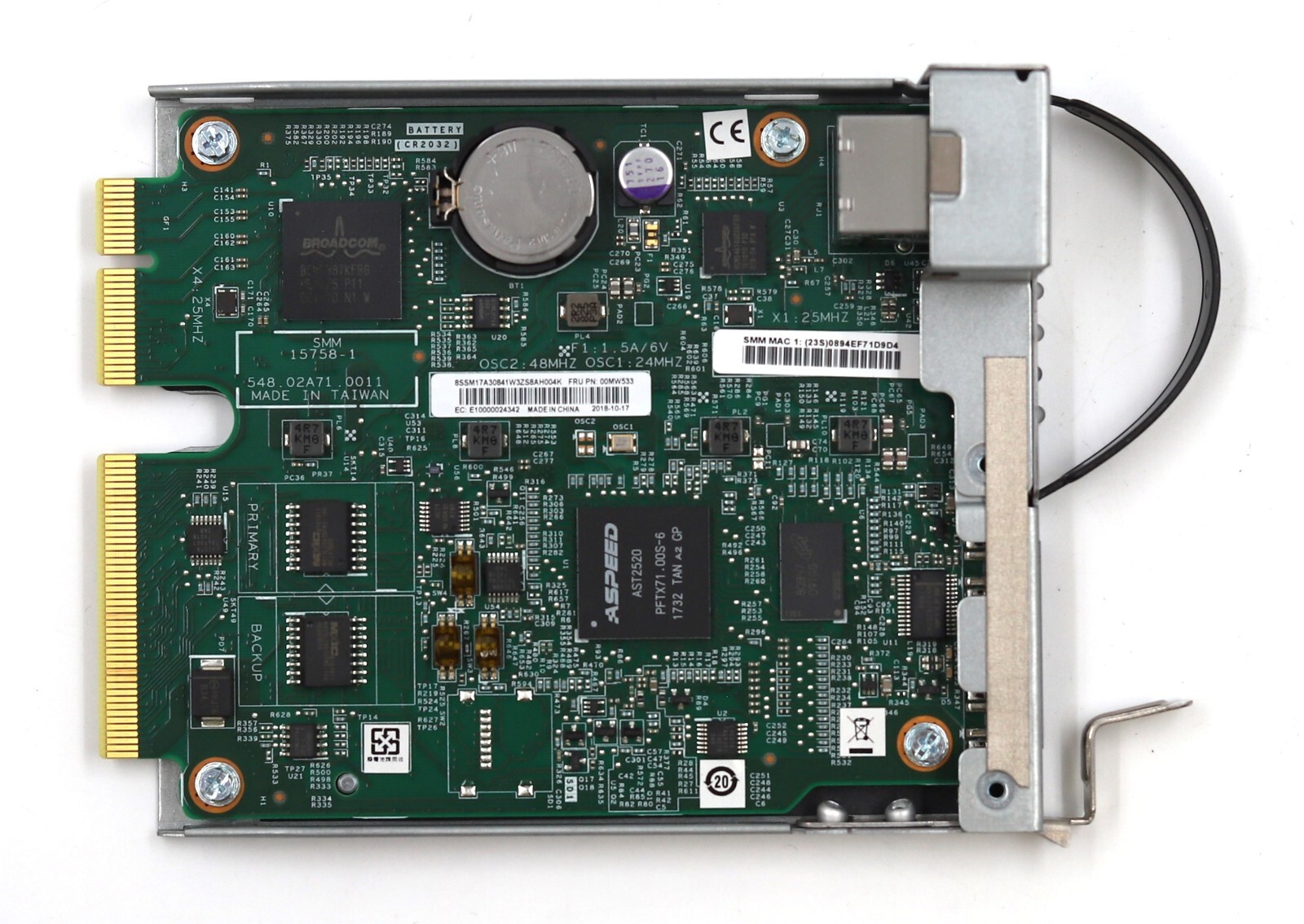 Lenovo SD530 RJ-45 USB Type-A 2.0 Port Management Module FRU P/N: 00MW533 Tested