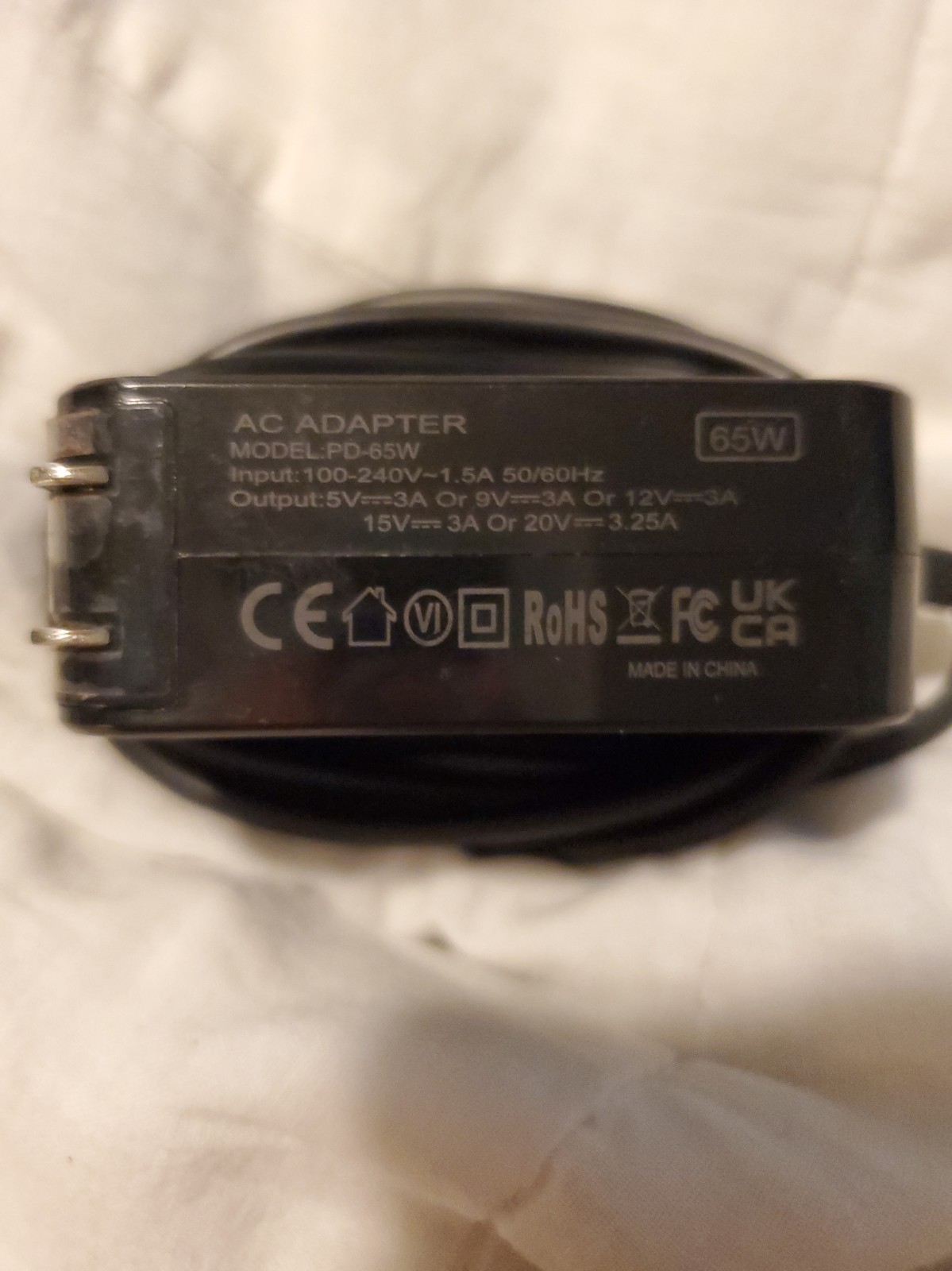 65W USB-C Power Delivery AC Adapter Laptop Charger (Model PD-65W) Tested Working